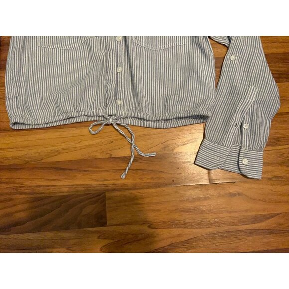 Abercrombie & Fitch XS VISCOSE BLEND Button Down Shirt Blue White Striped Collar - Picture 10 of 11
